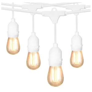 Commercial Grade Outdoor String Light Set LED S14 Bulb Light Clear Glass White Cord