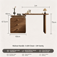 Coiffeuse 2-en-1 moderne vintage en bois massif crème et noyer avec commode de rangement pour chambre à coucher