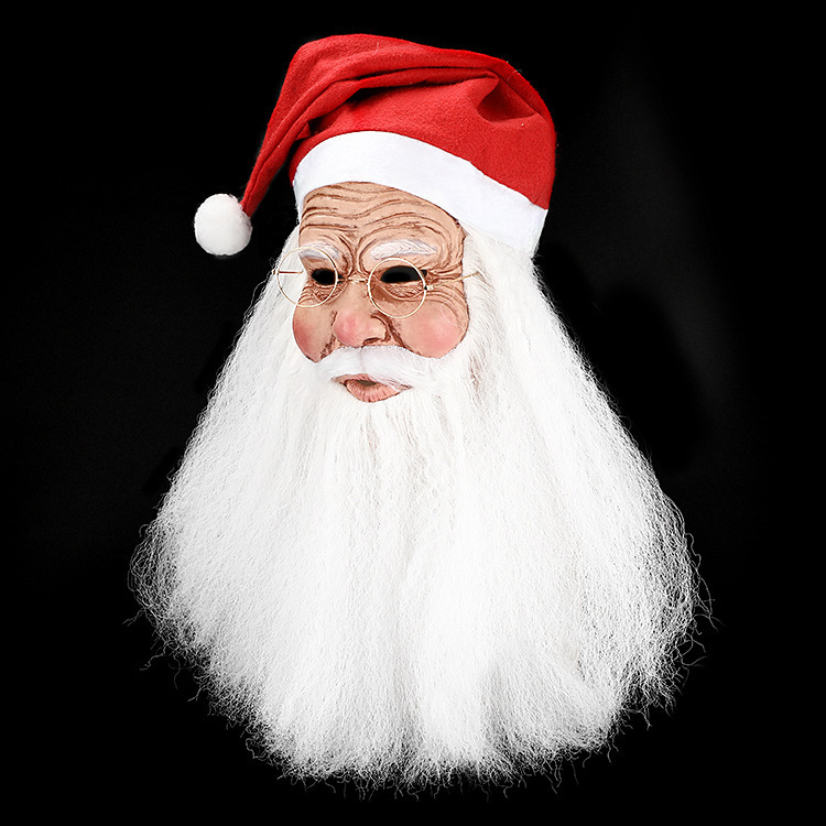 Masque Père Noël En Latex - Taille Moyenne, Barbe Blanche, Chapeau Rouge, Réaliste, Pour Fêtes Et Soirées Déguisées