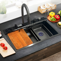 Évier de cuisine en acier inoxydable SUS 304 avec cascade, grand évier intelligent multifonction numérique nano pour cuisine