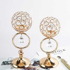 Tempat lilin bulat bentuk tengah meja, tempat lilin bola kristal besi Nordik emas - Product Image 1
