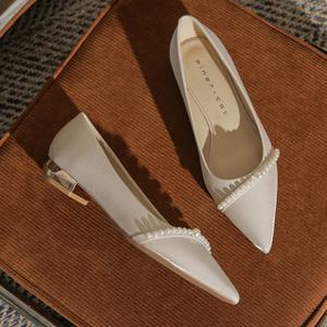 Zapatos Planos Franceses con Punta en Pico y Diseño de Perlas para Mujer, Patrón Geométrico, Impermeables, con una Sola Correa - Product Image 5