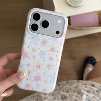 Coque de protection antichoc pour iPhone 18 Pro, 17, 16, 15 Pro Max, motif floral rose et bleu, style coréen romantique