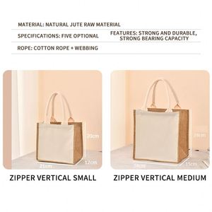 Sac fourre-tout réutilisable en toile de jute personnalisé avec logo imprimé par sublimation, sac de shopping portable en jute, sac cadeau pour femmes, sac en lin rétro imperméable - Product Image 3