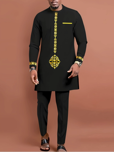Ensemble Deux Pièces Dashiki Homme Manches Longues et Pantalon, <span class=keywords><strong>Vêtements</strong></span> Traditionnels Africains, Tenues Caftan de Luxe Homme, Costumes Élégants 3% de RÉDUCTION - Product Image 3