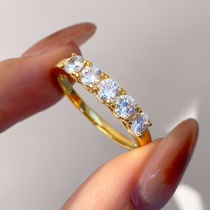 Five Stone Round Zircon Half Eternity <b>Ring</b> Gold Plated <b>Dainty</b> Stackable Wedding Band Finger <b>Ring</b> Bulk - Product Image 1