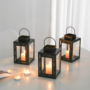 Farol de vela LANJO moderno minimalista de hierro negro con paneles de vidrio transparente para decoración de ambiente de lujo en jardín o patio al aire libre. - Product Image 1