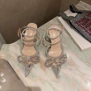 Nouvelles sandales à talons fins pour femmes, mode, <span class=keywords><strong>avec</strong></span> nœud <span class=keywords><strong>papillon</strong></span> en strass, style féerique, nœud rose <span class=keywords><strong>avec</strong></span> diamants, talons hauts - Product Image 3