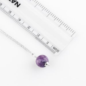 GEMKORA Collar con colgante redondo de charoita natural, piedra de cristal pulida, cadena de plata, joyería unisex para uso diario - Product Image 2