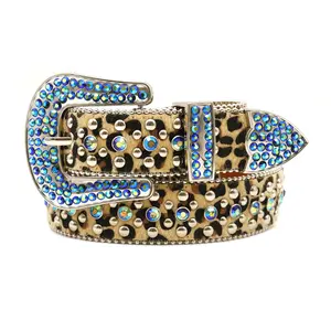 Western Nieten große Schnalle Cowboy PU Leder Strass Gürtel inspiriert Diamant Damen Phantasie Gürtel