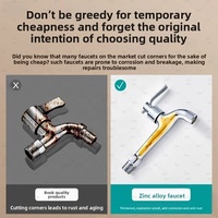 Robinet de salle de bain et de jardin moderne en alliage de zinc de haute qualité, à poignée unique, avec cartouche en laiton allongée et noyau de valve en céramique