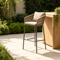Tabouret de bar d'extérieur en alliage d'aluminium tressé avec accoudoirs, chaise de comptoir pour patio, gris foncé, durable, léger, moderne et minimaliste
