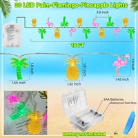 Guirlandes lumineuses Flamingo, Ananas, Palmier, Classées IP44, Fonctionnant sur piles, Guirlandes lumineuses tropicales pour la plage, le camping, style hawaïen