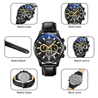 Montre à quartz de luxe pour homme, personnalisée, en gros, fabriquée en Chine, avec bracelet en cuir véritable, cadran en verre et mouvement à aiguilles, fond en acier inoxydable