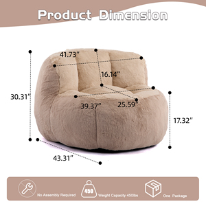 Fauteuil pouf ergonomique surdimensionné rond, canapé pouf individuel en tissu doux pour usage intérieur à la maison - Product Image 2
