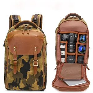 Ba Lô Máy Ảnh Camo Bằng Da Vải Bố Chống Thấm Nước Ngoài Trời Ba Lô Ngụy Trang DSLR Kỹ Thuật Số Lớn Cho Nikon Sony Canon