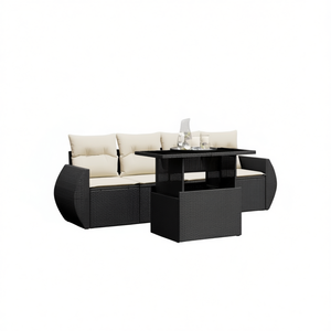 Conjunto de sofá de jardín de ratán negro con estructura de acero con recubrimiento en polvo y vidrio templado, muebles de exterior para uso en jardín. - Product Image 1