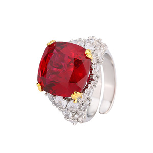 Anillo Cuadrado Retro de Alta Gama 2024, Chapado en Oro sobre Cobre, con Simulación de Corindón, Corte Nido de Pájaro, para Mujer, 14*14 - Product Image 5