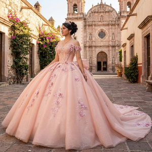 6919 Elegante Vestido de Quinceañera Rosa con Borlas, Escote Corazón, Estilo Vintage con Cuentas y Cristales, Cintura Natural - Product Image 1