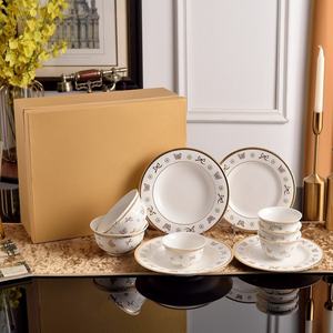 Gold Rimmed butterfly Porcelain Ceramic <b>Dinnerware</b> <b>Set</b> Dishwasher Safe for Hotel or Home Food Serving-Includes Plates and Dishes - Product Image 2