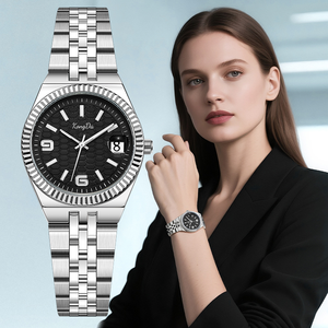 Montre de luxe en acier inoxydable à quartz pour <span class=keywords><strong>femme</strong></span>, argentée, avec aiguilles lumineuses, verre saphir, date, étanche, 32 mm - Product Image 2