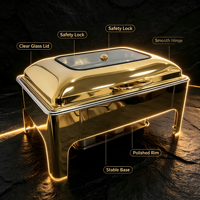 Réchaud de buffet de luxe en acier inoxydable avec finition dorée, 9 L, pour hôtel, restaurant et banquet