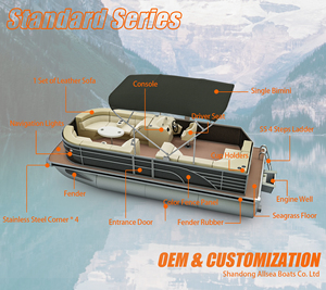 Bateau ponton familial de luxe de 5,2 m/17 pieds avec moteur et remorque pour les loisirs en plein air, la pêche sportive, bateau ponton en aluminium de 15 pieds - Product Image 2