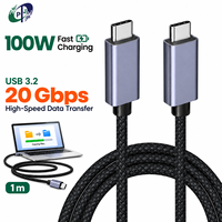 Câble USB 3.2 Gen 2x2 Type C vers Type C 100W, transfert de données haute vitesse 20 Gbps, charge rapide PD, câble tressé en nylon et alliage d'aluminium