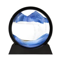 Tableau d'Art Cinétique en Sable 5 7 12 Pouces, Sablier Rond en Verre 3D, Paysage Marin Profond de Sable Mouvant pour Décoration Intérieure