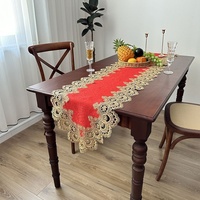 Nappe de table de thé de mariage rouge festive, chemin de table décoratif pour chambre de jeunes mariés, housse de table en polyester pour une ambiance festive