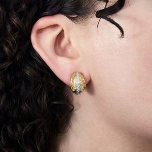 Orecchini a polsino a forma di C intagliati per donna, bicolore, vintage, per uso quotidiano, accessori per l'orecchio - Product Image 5