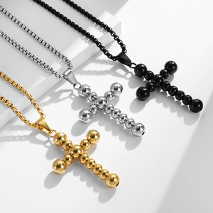 Collar de cruz con cuentas de acero titanio, muy vendido en Europa y América, diseño exclusivo, estilo minimalista, joyería de color inalterable. - Product Image 2