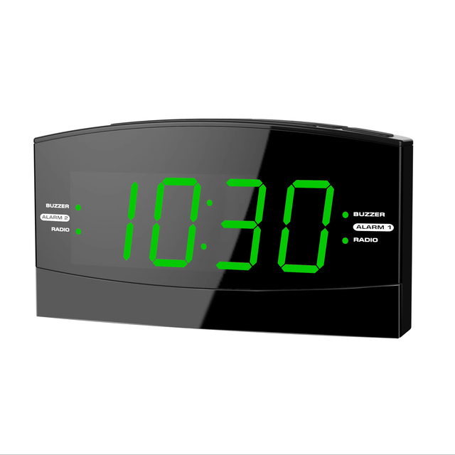 Dual Alarm 1.8 Inch LED Display Digital PLL AM/FM Radio Clock 12-Hour Display Modern Design Snooze Function Desk/Table Use Clock