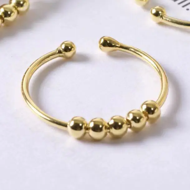 Anillo antiansiedad de plata de moda de Ley 925 para mujer, anillo abierto extraíble con cuentas ajustables