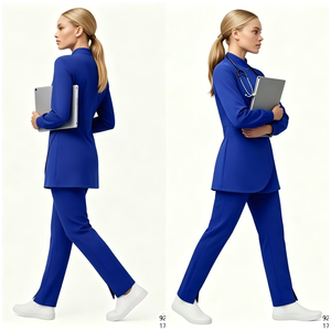 Tenues chirurgicales élégantes pour cliniciens européens, uniformes de pharmacien longueur cheville, uniformes de médecin France, 42383 Uniformes de travail bleu roi - Product Image 1