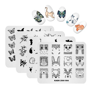 Plaque de tamponnage pour ongles en acier inoxydable rectangulaire à motif animalier (zoo), 11 modèles, pour transfert de motifs sur ongles en gel - Product Image 1