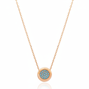 Colgante de Plata de Ley 925 con Diseño Redondo y Piedra de Circonita Turquesa, Hecho a Mano en Turquía, Venta al por Mayor - Product Image 2