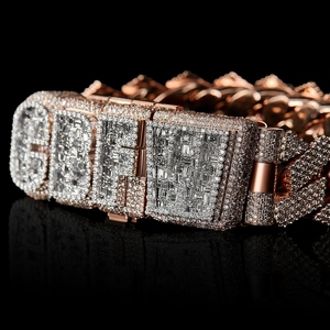 Bracelet en argent sterling 925 avec mosaïque personnalisée, fermoir serti de moissanite VVS, haute scintillation, maillons cubains - Product Image 4