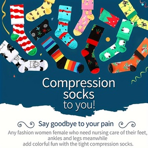 Chaussettes de compression florales pour femmes, hauteur genou, respirantes, avec soutien, logo personnalisé OEM, vente en gros, fournisseur d'usine, vente en vrac - Product Image 6