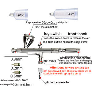 HD-130แอร์บรัชช่างแต่งหน้าสามเบื่อมืออาชีพปืนพ่นสีแบบแอ็คชั่นคู่สำหรับของเล่นหนังงานฝีมือสูบลม - Product Image 4