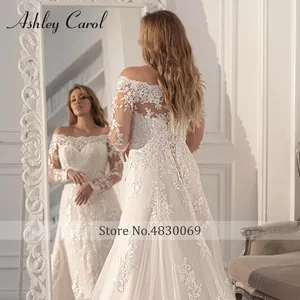 Ashley <span class=keywords><strong>Carol</strong></span> Vestido De Novia De talla grande Scoop Off the Shoulder Apliques De manga larga con cordones Vestido De Novia Vestidos De Novia - Product Image 5