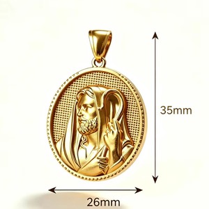 Pendentifs médaillons religieux vintage en acier inoxydable plaqué or 18 carats avec relief 3D, amulette de foi, bijoux cadeau - Product Image 4