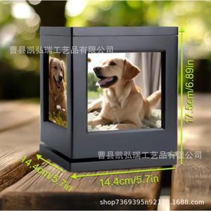 Cross-border wooden rotating framed pet memorial box, wooden <b>cat</b> and dog rotating base funeral <b>urn</b> with nameplate. - Product Image 5