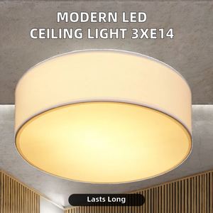 Modern LED Jute Fabric <b>Ceiling</b> <b>Light</b> with Acrylic Cutout Lampshade 3x E14-Max 40W <b>Remote</b> <b>Control</b> for Bedroom Use WHITE - Product Image 2