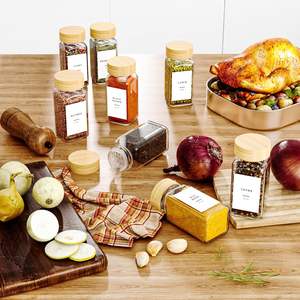 Juego de 24 Frascos Cuadrados de Vidrio para Especias de 120 ml, con Tapas de Bambú, para Almacenamiento de Hierbas y Especias - Product Image 4