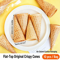 Kerucut Es Krim Renyah Wijen Hitam 10pcs Kotak Atas Datar Kerucut Wafer Asli Mini Warna-warni Grosir untuk Toko Kue dan Dessert