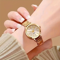 5 Buah Jam Tangan Wanita Modis Set Perhiasan Jam Tangan Kuarsa Wanita Tali Aloi Elegan Jam Tangan Wanita Reloj Mujer Jam Anak Perempuan (Tanpa Kotak)