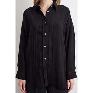 Chemisier décontracté noir pour femme en coton transparent avec détails en dentelle, tissu popeline transparent - Product Image 3