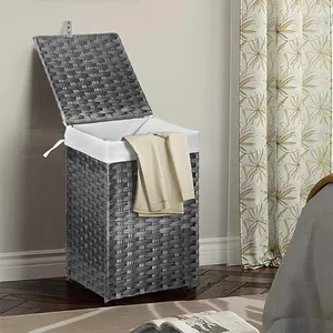 Foldable Rattan Laundry Basket Waterproof Storage Basket Handles With Lid Wicker Laundry Hamper Hotel Supplies