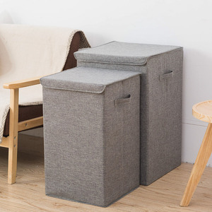 Laundry <b>Storage</b> Bin With Lid Gray Rectangle Standing Type Cotton Linen Fabric Multi Functional Large Capacity Washable - Product Image 3